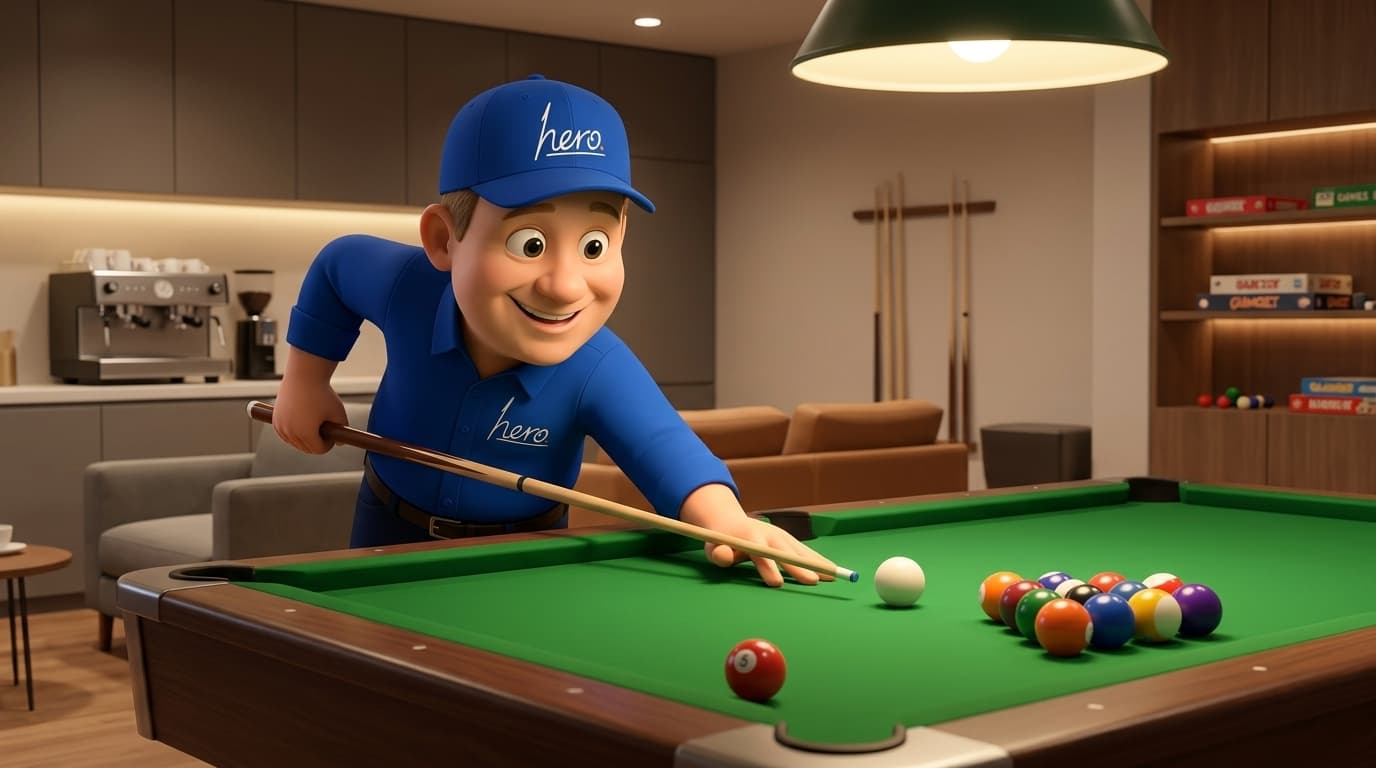 Pool spelen in de Hero game room